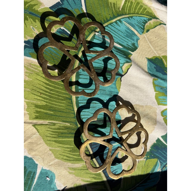 1970s Pair of Brass Four Leaf Clover Trivets For Sale In Atlanta - Image 6 of 6