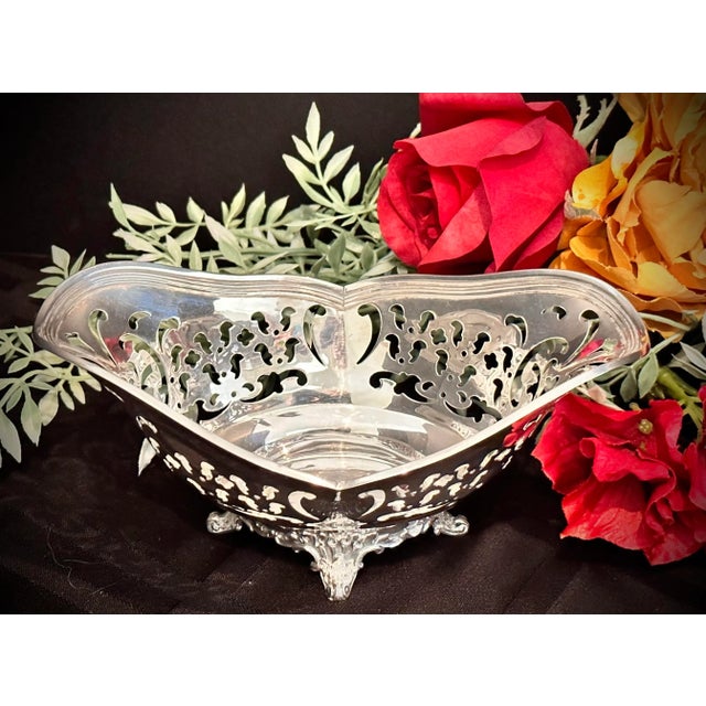 Vintage Tiffany Sterling Silver Bowl / Sterling Nut Dish Pierced Monogramed Bowl For Sale - Image 9 of 11