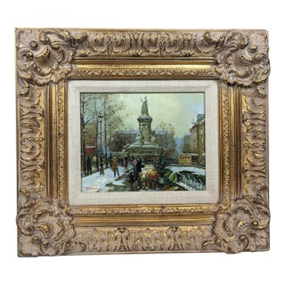 Framed European Winter Street Scene Original Oil Painting Signed Gerald Kott, Mid-20th Century For Sale
