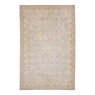 14x21 Modern Khotan HandKnotted Wool Rug – Blue, Ivory & Gold Pomegranate Design For Sale