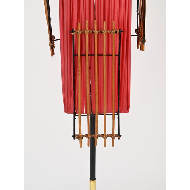 Italian Floor Lamp in Metal, Rattan, Brass and Red Acrylic attributed to Dal Vera, 1950s For Sale - Image 13 of 17