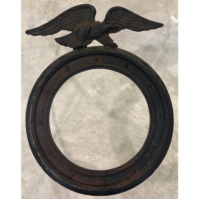 Vintage cast iron Federal style mirror frame (FRAME ONLY, NO MIRROR) with a spread wing eagle crest, stars and beaded...