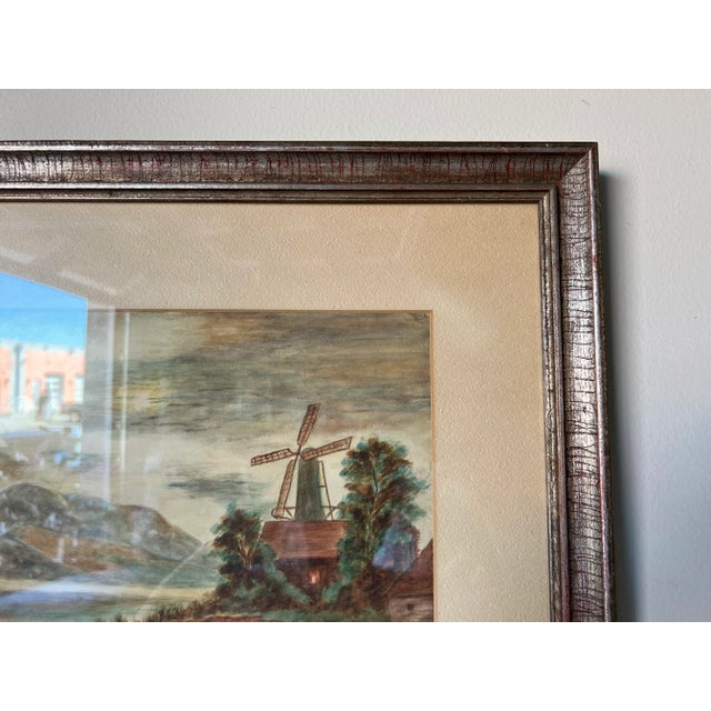 70's Vintage A. F. Drexon Landscape Cottage Windmill at the Riverside Watercolor Painting For Sale - Image 9 of 12