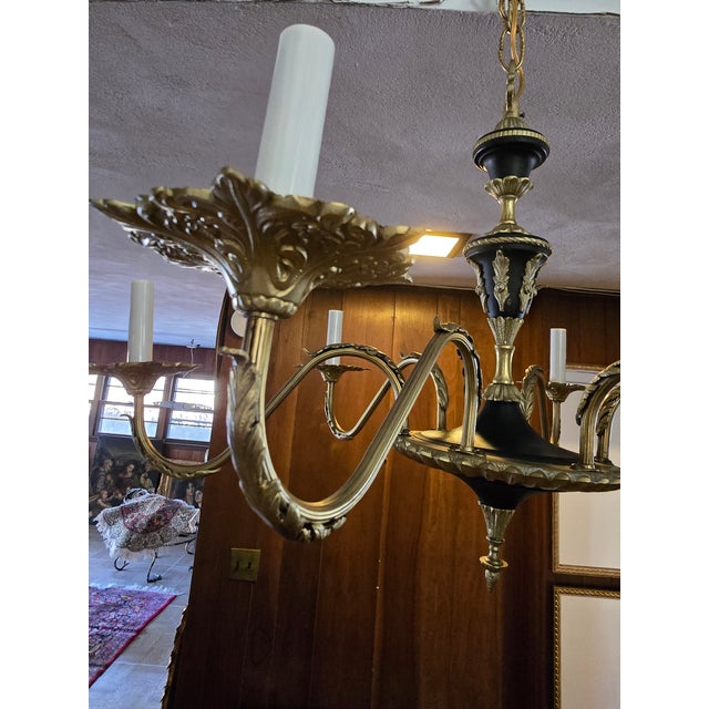 Vintage Mid Century Italian Gilt Hollywood Glamour Chandelier For Sale - Image 4 of 8