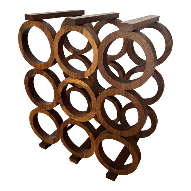 Mid-Century Modern Kustom Kraft Walnut 9-Bottle Wine Rack, Usa 1960s For Sale