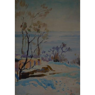 Winter Landscape Painting, Antique Impressionism, Ukrainian Art (1970) 50-35 For Sale