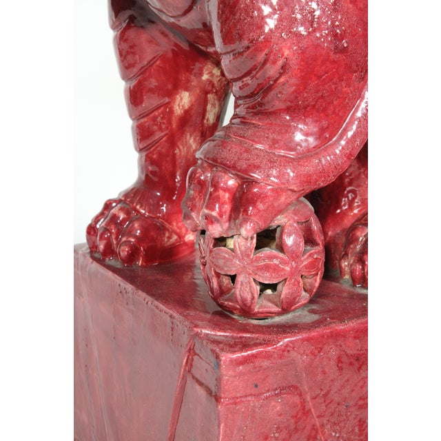 Pair of Large Maroon Color Foo Dogs For Sale - Image 10 of 10