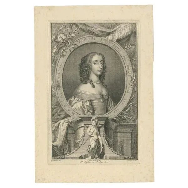 Antique portrait titled 'Maria, Gemalinne van Willem de II. Prins van Oranje, enz. enz. enz'. Portrait of Mary, Princess...