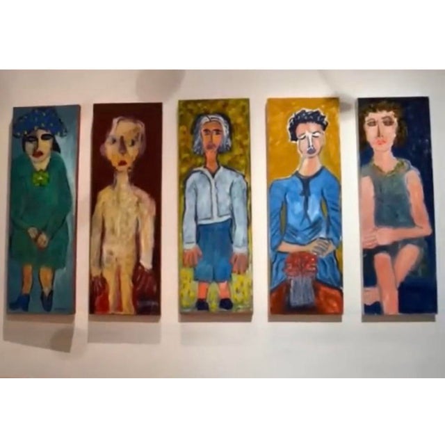 Wood Abstract Oil Painting of a Whimsical Female by JoAnne Fleming, Signed (36” X 12”) For Sale - Image 7 of 8