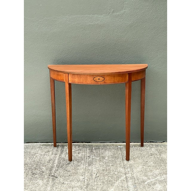 Vintage Regency Inlay Scallop Demilune Table For Sale - Image 10 of 12