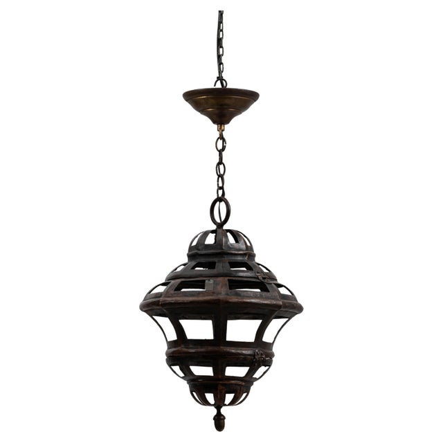 1900s French Copper Pendant Lantern With Openwork Dome Design For Sale - Image 15 of 18