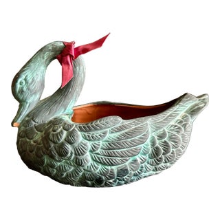 Vintage 1991 Terra Cotta Swan Planter Dish For Sale