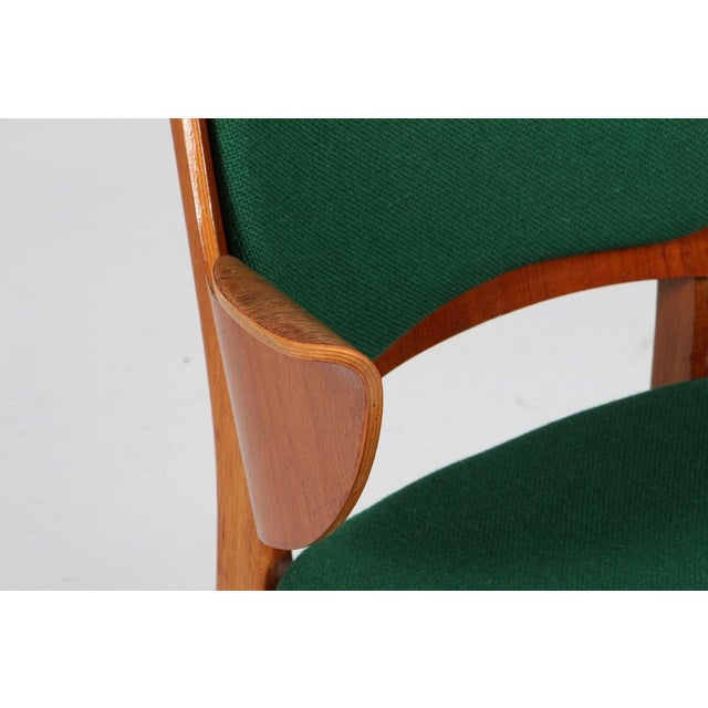 Hans Olsen armchair with frame of oak. Back of teak. Seat new upholstered with green Hallingdal from Kvadrat. Model 107,...