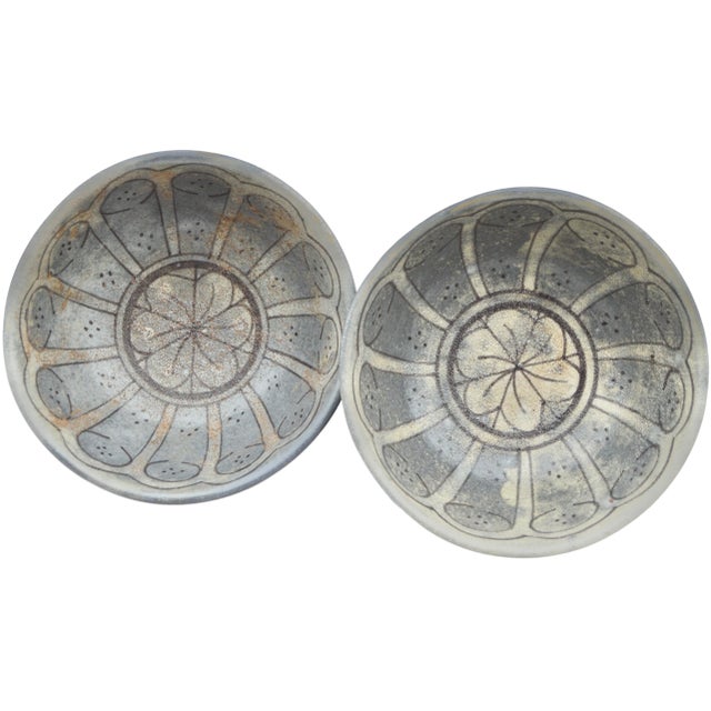 Slate Gray Antique Handmade Moroccan Ceramic Bowls - 2 Pieces For Sale - Image 8 of 10
