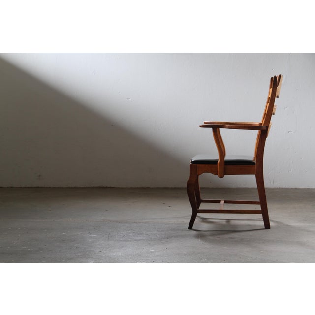 Wood Vintage Brutalist Oak Razorblade Black Leather Armchair by H. Kjærnulf, 1960s For Sale - Image 7 of 18