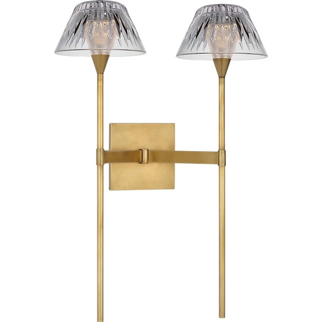 Metal Waterford for Visual Comfort Signature Blaze 19" 2 Light Tail Sconce in Natural Brass with Clear Crystal For Sale - Image 7 of 14