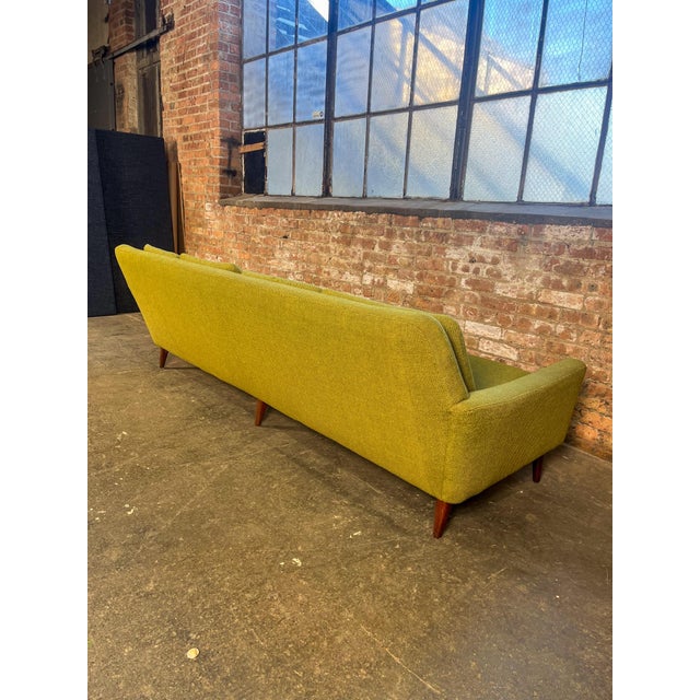 Green Four-Seat Sofa - Mid-Century Modern, Olive Green Wool, Walnut Legs - Attributed to Vintage Dux For Sale - Image 8 of 9