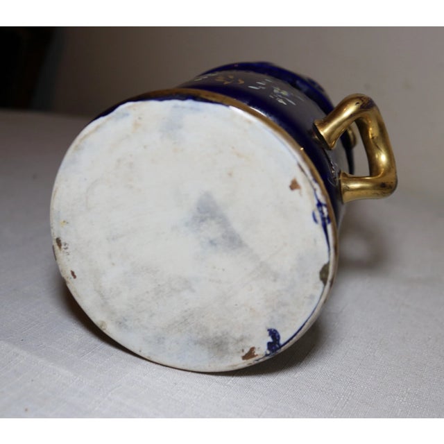 Ceramic Unique Antique Hand Painted Porcelain Cobalt Gold Gilded Basket Style Vase Pot For Sale - Image 7 of 11