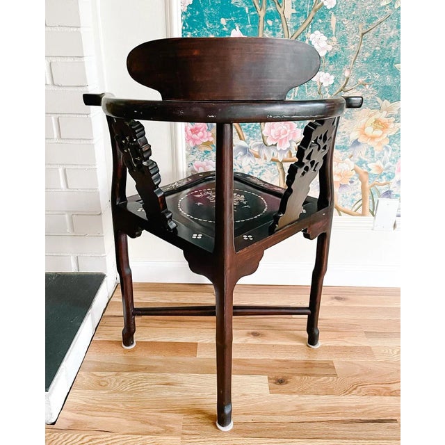 Vintage Chinese Dark Rosewood Mother of Pearl Inlay Corner Chair For Sale - Image 9 of 10