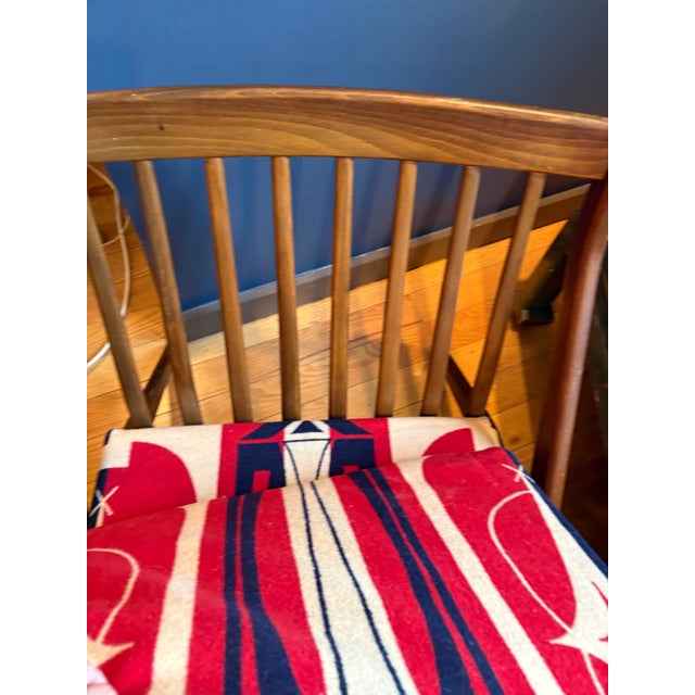 MCM Walnut Chair With Vintage Pendleton Will Upholstery For Sale - Image 4 of 5