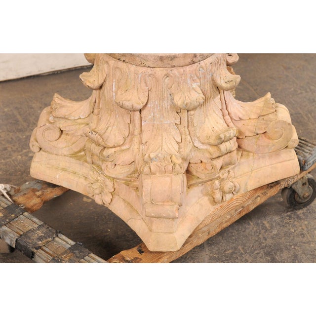Vintage Spanish Carved Sandstone Corinthian Pedestal Base For Sale - Image 9 of 10