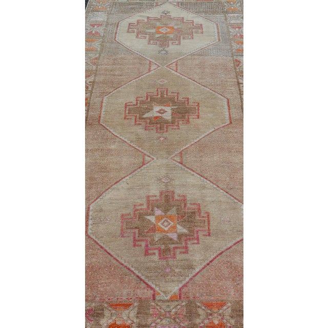 Vintage Turkish Kars Runner in Brown Color, Tan, Taupe and Soft Orange For Sale - Image 9 of 13