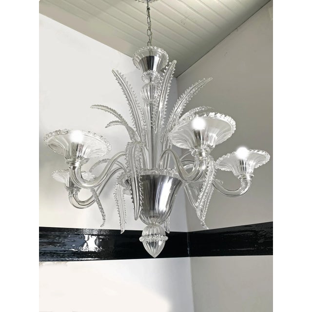 Venetian Transparent Murano Style Glass Chandelier with Ferns Felci Leaves from Simoeng For Sale - Image 6 of 13