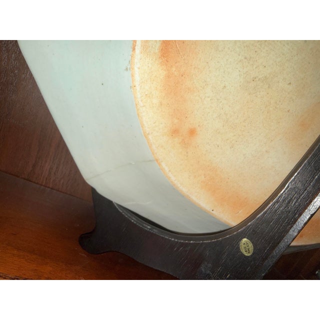 Antique Chinese Canton Large Platter Export Porcelain Blue & White 17"x13” With Wood Display Stand For Sale - Image 9 of 12
