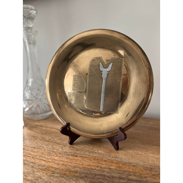 Brass 1960s Brutalist Brass Art Plate For Sale - Image 8 of 9