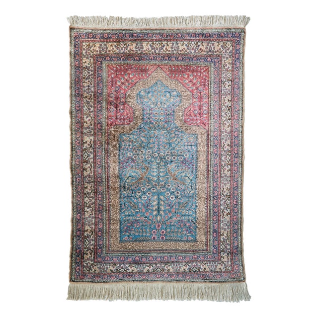 Vintage Hereke Silk Prayer Tree of Life Rug, 1950s For Sale