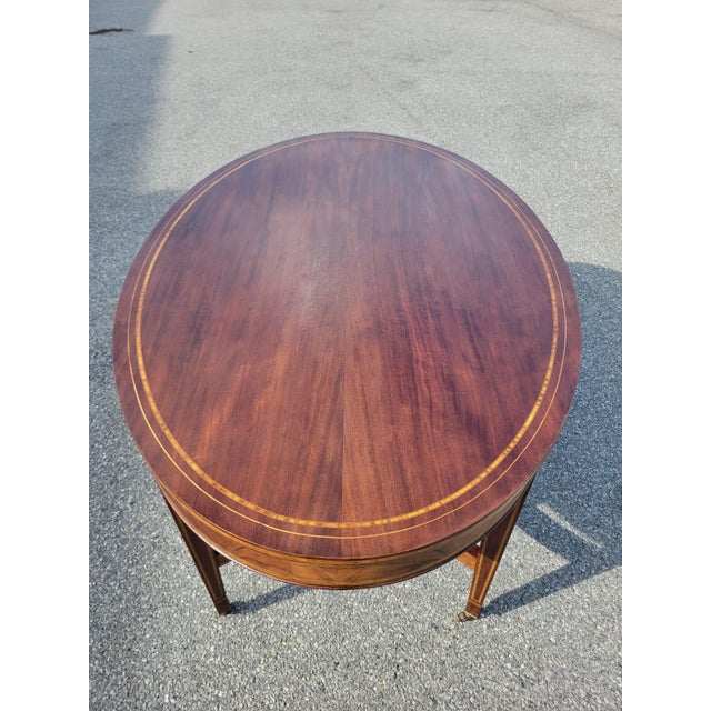 Wood English 19th Century Mahogany Inly Oval Conference Table/ Center Table/ Desk Table. For Sale - Image 7 of 16
