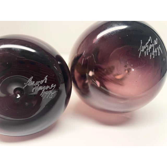 Glass Art Glass Eggplant Oil Lamps a Pair Signed For Sale - Image 7 of 7