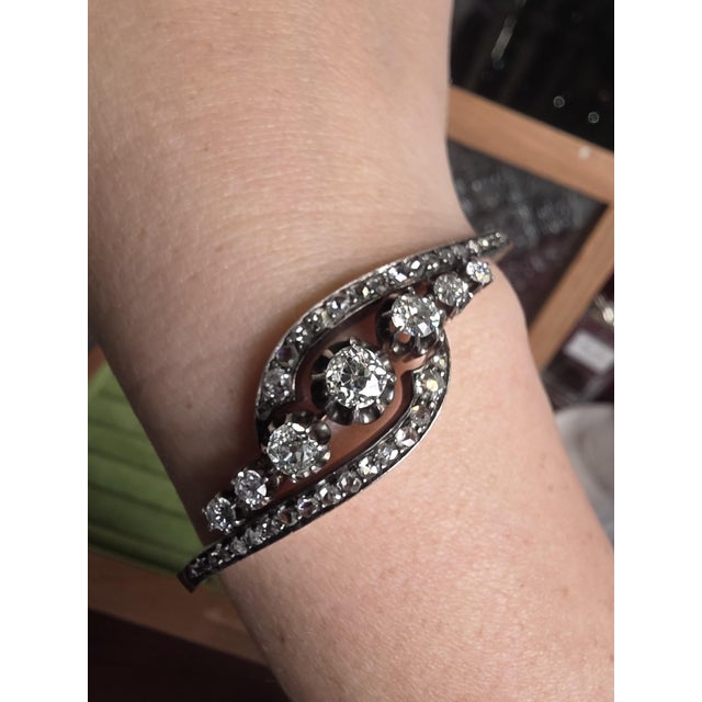 Metal Antique French Napoléon III 2.50 Carats Diamond Cuff Bangle Rose Gold & Silver For Sale - Image 7 of 8
