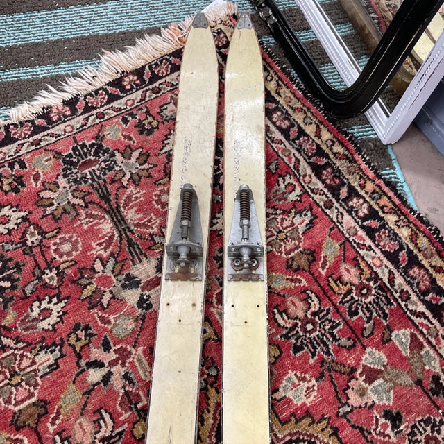 Pair of 1940s Wooden Decorative Vintage Snow Skis For Sale - Image 4 of 11