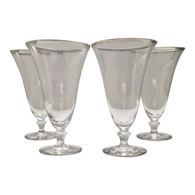 1960s Platinum Rimmed Footed Water Glasses - Set of 4 For Sale