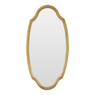Mid Century Shield Shape Large Oval Gold Gilt Leaf Wall Mirror For Sale