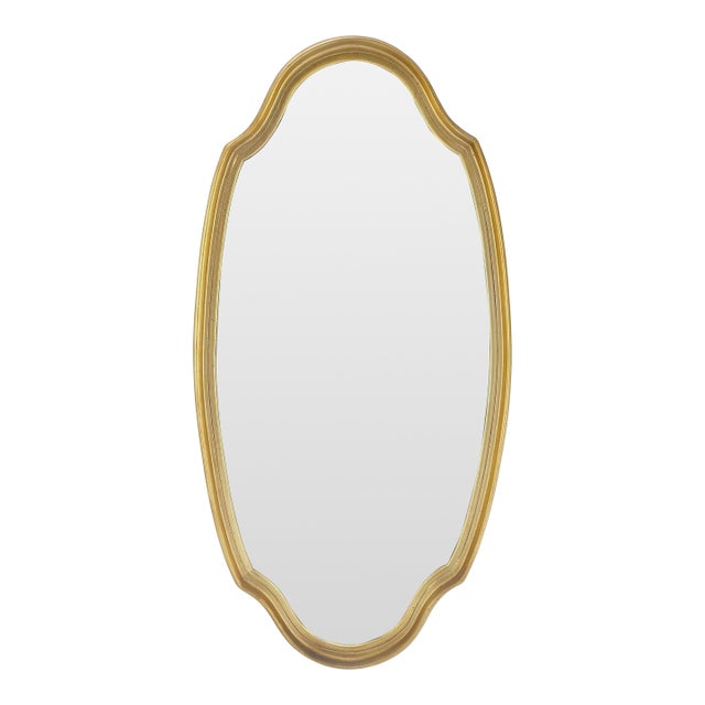 Mid Century Shield Shape Large Oval Gold Gilt Leaf Wall Mirror For Sale