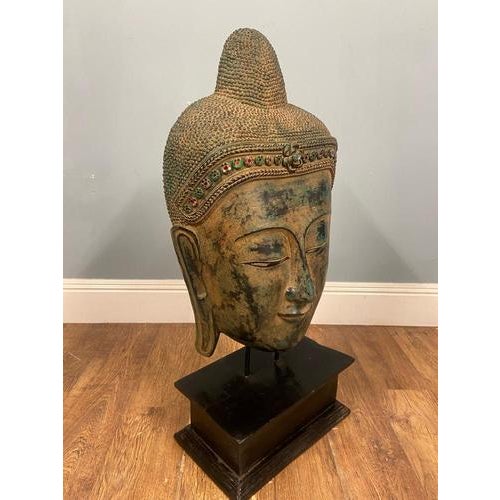 Carved Thai Buddha Bust Statue For Sale - Image 5 of 6