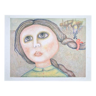 Enrico Benaglia, Portrait of a Girl, 1980s, Lithograph For Sale