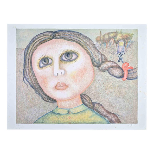 Enrico Benaglia, Portrait of a Girl, 1980s, Lithograph For Sale