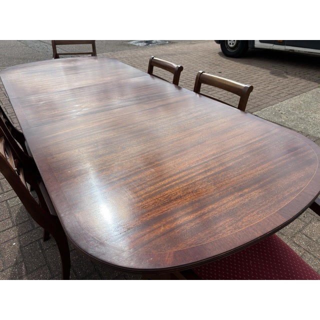 Mahogany Extending Dining Table and Chairs with Brass Castors, Set of 7 For Sale - Image 6 of 16