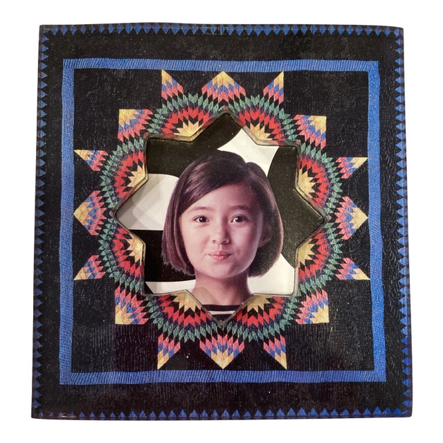 Vintage Lucite Hand Made Picture Frame With Colorful Hand Painted Design (Purchased in Aspen) For Sale