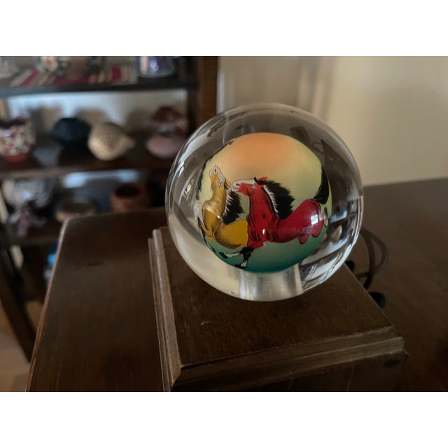 Mid-Century Modern Vintage Chinese Reverse Painting Running Horses Night Lamp For Sale - Image 3 of 9