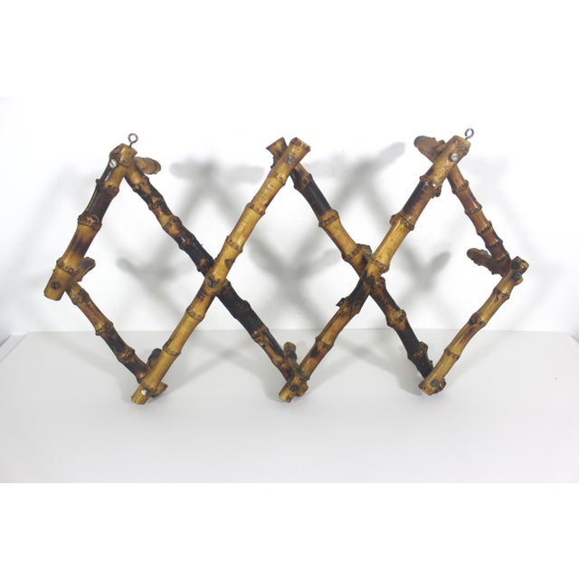 Wood Early 20th Century Burnt Bamboo Accordion Wall Rack Hooks French Coat Hook Victorian For Sale - Image 7 of 14