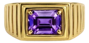 Art Deco Signet Ring for Men With Amethyst, Silver, Gold, Size 10