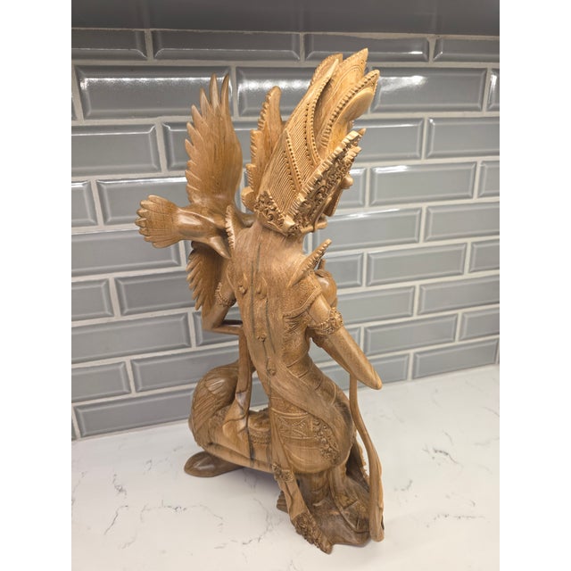Museum-Quality Mid 20th Century Balinese Suar Wood Goddess Dewi Sri With Birds Masterwork Sculpture (Mas, Bali) For Sale In Phoenix - Image 6 of 11