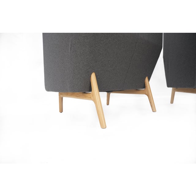 Pair Mid Century Modern Wingback Lounge Chairs Blue Grey Wool Upholstery MINT! For Sale - Image 14 of 18