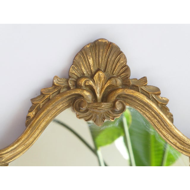 Hollywood Regency Rococo Baroque French Gold Gilt Scalloped Mirror with Floral Design, 1960s For Sale - Image 9 of 10