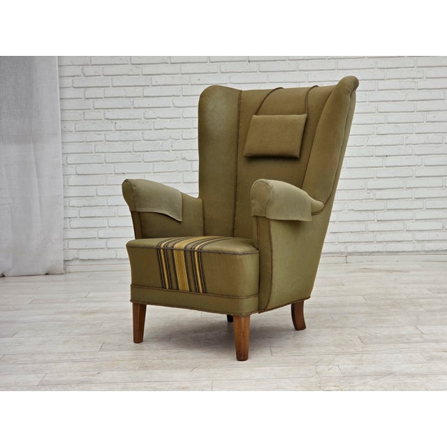 Danish Highback Armchair in Green Furniture Wool, 1960s For Sale - Image 11 of 18