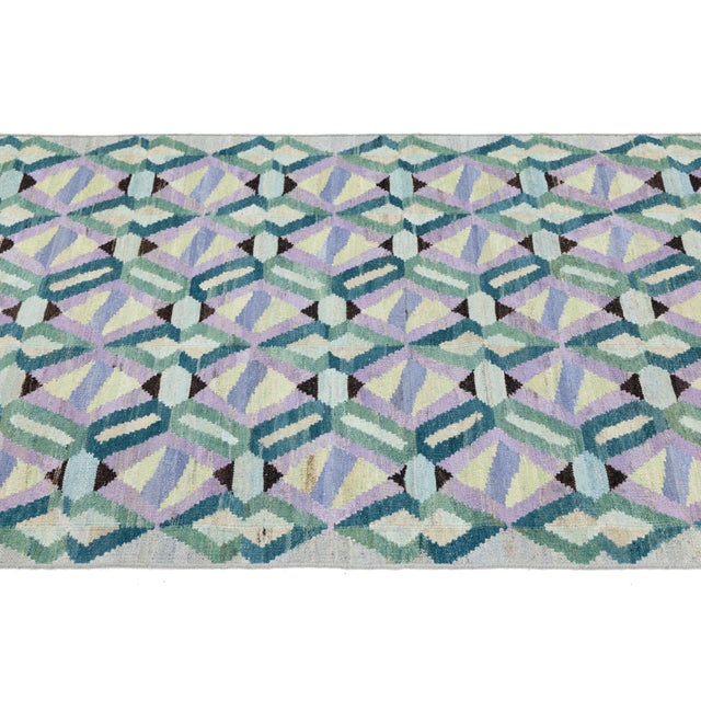 Modern Handmade Modern Flatweave Kilim Runner – Geometric Prism by Apadana For Sale In New York - Image 6 of 9